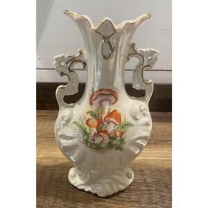 Ceramic Vase Italian Style Victorian Scalloped Handles Mushrooms